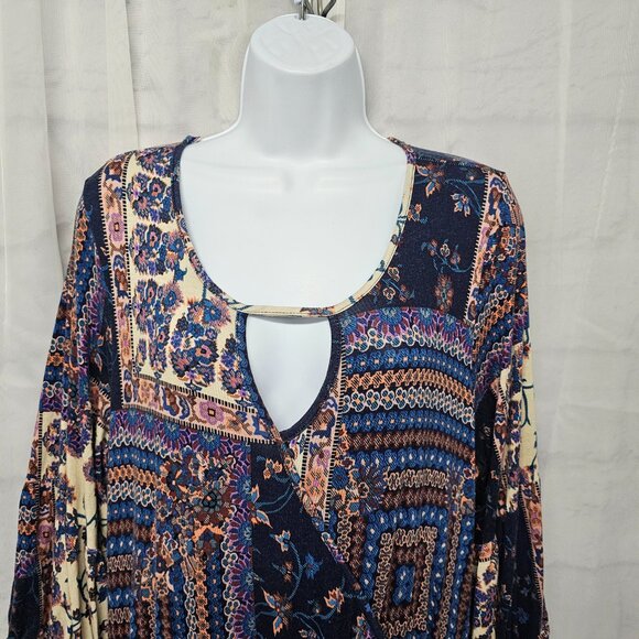 One World Dress Blue Peasant Hippie Patchwork Maxi Floral Boho 1X - Picture 2 of 10